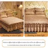 3 pcs couvre-lit sur le lit Jupe en dentelle de luxe épaississer beau lin lin lier feuilles de lit à la maison