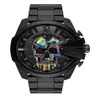 Orologio completamente nero Steampunk Skull Acciaio inossidabile Scheletrato Orologi al quarzo da uomo Orologio DZ di marca superiore DZ4582 DZ45762627