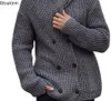 2024 Cárdigan de doble botonadura para hombre suéter con capucha sólido Otoño Invierno chaqueta de punto de manga larga abrigo para hombre 231225