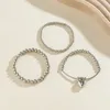 Strand Retro Heart Shaped Pendant Chain Bracelet Women 2024 Multi Layered Sweet Metal Beads Adjustable Elastic Girls Fashion Jewelry