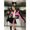 Vestidos de trabalho japonês outono motobiker jaquetas de beisebol mulheres sexy cintura alta bodycon a-line saias americanas conjuntos de duas peças