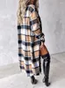 Trench Coats Trench Coats All-Match Cardigan Femmes Coréen Fashion Plaid Imprimé de poche boutonnée Cabine Longline Mabine