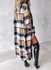 Women's Trench Coats All-match Cardigan Women Korean Fashion Plaid Print Buttoned Pocket Design Longline Coat Casual Elegant Oversize Jacket