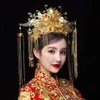 HIMSTORY Klassisk kinesisk bröllop Phoenix Queen Coronet Crown Brides Gold Hair Jewelry Accessories Tassel Wedding Hairwear H0827283a