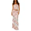 ワークドレス女性夏のスカート衣装花柄のレーストリムタイプキャミトップハイスリットロング2ピース服セット
