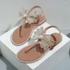 Sandały 2023 Kobiety Summer Roman Buty Otwarte palce u stóp Kobieta na Pearl Bow Flip-Flops Sandalias plus size Sandalias