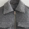 Unizera Autumn and Winter Women's Polo -Collar Sleeve Manga Patch Pocket Decoration Short Zipper Jacket Coat 231225