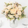 Fiori decorativi seta retrò rosa artificiale fai -da -te autunno decorazione per la casa rossa fa falsa peonia hydrangea sposa bouquet