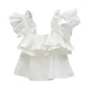 Bloups feminina feminina Colhas Candy Blouse Ruffle 2024 Summer Butterfly Sleeve Shirt Elegante Office Lady Tops Blusa Streetwear Tanks