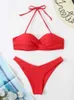 Bikinis Set Bikini Swimsuit Women Swimwear 2023 New Solid Push Up Bikinis Set High Waist Thong Bathing Suit Two Pieces Swimming Suits FemaleL231225