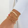 Link Bracelets IngeSight.Z 4pcs/set Vintage Flat Beaded Chain Bangle Bracelet For Women Punk Gold Color Cross Wax Thread Set