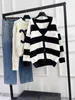Women's Knits & Tees Designer Brand Black and White Thick Striped Embroidered V-neck Knitted Cardigan for Women Medium Length Casual Large Edition Sweater