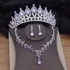 Bijoux magnifique ensembles de bijoux nuptiaux en cristal violet pour femmes couleurs sierres de boucles d'oreilles colliers de mariage