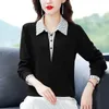 Spring Summer Tee Shirt Women's Clothing Long Sleeve Loose Turn down Collar Striped Button Patchwork Elegant Fashion Casual Tops 231222