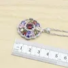 Imposta Sier Multicolor Topazio Ametista Zaffiro Granato Set di gioielli per donne Anello Collana Ciondolo Gioielli da sposa