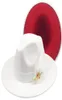 Chapeaux à bord large Red Luxury White Patchwork Felt Jazz Hat Cap Cap Men Femmes Flat Wool Feather Fedora Panama Trilby Vintage4438702