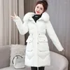Women's Trench Coats 2023 Down Cotton Jacket Winter Thickened Warm Coat Ladies Fur Collar Hooded Overcoat Waist Drawstring Slim Outerwear