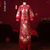 Roupas étnicas 6XL Bordado Pavão Phoenix Chinês Tradicional Casal Terno de Casamento Cheongsam Elegante Noiva Vintage Qipao Vestido Brinde