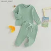 Clothing Sets Newborn Baby Clothes Set Ribbed Fall Winter Kids Outfits Solid Color Long Sleeve Sweatshirt Tops Pants Set For Infant Tracksuit