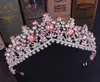 Kmvexo barock rosguldrosa crystal brud tiaras kronor strass diadem för kungliga brud pannband bröllop hår tillbehör y26281880