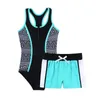 Set Fashion Summer Kids Girls Swiming Suit Beach SwimeWear Racer Back Jumpsuit Baddräkter Elastiska midja Boyshorts Set Bathing Duits