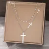 Perlen Halsketten Edelstahl Halsketten Kreuz Anhänger Choker Multilayer -Kette Doppel gestapelt