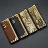 New Genuine Leather Cigar Punch Lighters Refillable Windproof Gentlemen Jet Flame Cigarette Torch Embossed Windproof Lighter