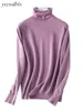 Kvinnors tröjor YSZWDBLX Womens Pullovers Turtleneck Solid Slim Fit Korean Bottoming Shirts Autumn Winter Casual Jumper Stick Wear Purple Purple