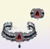 Stylish Lace Choker Velvet Ribbon Wine Red Acrylic Stones Collar Crystal Pendant Necklace for Charm Women8874929