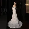 Abbigliamento etnico Abito da sposa bianco da sposa Coda di fiori in pizzo Qipao Elegante abito da sera di lusso con spalle scoperte cheongsam