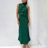 Casual Dresses In For Women 2024 Summer Beach Plus Size Long Formal Satin Dress Mock Neck Sleeveless Side Slit Flowy Maxi