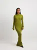 Elegant Green Slim Knitted Maxi Dress Women Autumn Winter Fashion Long Sleeve Sweater Dresses Lady Party Club Streetwear 231225