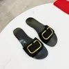 Fashion Luxury Designer Women Sandals Slippers Summer Flats Leather Printed Metal Buttons with box