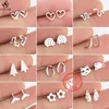 Stud Real 925 Sterling Silver Heart Earrings For Women Korean Small Dolphins Snake Leaf Flower Earings smycken Accessorie319s