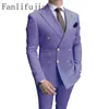 Fanlifujia Store 2023 Casual Sky Blue Men Suits Double Brupt Lapel Gold Button Groom Wedding Tuxedos Costume Homme 231222