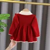 Winter Fashion Children's Knitted Dress Girls Princess Style Doll Collar Long-sleeved Sweater Dress Kids Toddler Party Clothing 231225