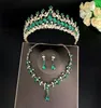 Barok Goud Groen Kristal Bruidssieradensets voor Vrouwen Tiara's Kroon Oorbellen Ketting Set Bruiloft Dubai Sieraden Set 2207158948020