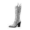 Botas femininas de cano curto com strass e salto alto, moda quadrada, salto alto, vestido de festa, 43, botas curtas grandes 231225