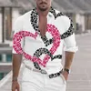 Herren lässige Hemden Mann Valentinstag Freizeit -Hemd Love Drucken Langarm Kleidung Camisa Soziales Kleid hübsche Männer