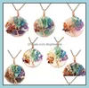 Pendanthalsband 7 Chakra Healing Crystal Natural Round Gemstone Necklace Tree of Life Copper Wire Wrapped Reiki Jewelry Dhgirlss5013345