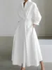 Abito autunnale a maniche lunghe stampare eleganti abiti maxi per donne camicia bianca casual vccarica da festa lungo abito lungo femme 231222