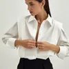 Blouses feminina, estilo de dinheiro antigo, mulheres elegantes de manga longa de colarinho virado para baixo camisa branca de camisa casual Lady Lady Vintage Blouse