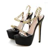 Sandals Golden Chain High Heels 2024 Summer Large Size Slim Heel Sexy 16CM Party Banquet Shoes