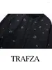 Women's Blouses TRAFZA Autumn Black Casual Shirt Fashion Jewelry Embellished Long Sleeve Loose Oversized Top