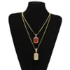 Egyptische Ankh Key of Life Bling Rhinestone Cross Pendant met rode Ruby Pendant Necklace Set Men Hip Hop Jewelry172K