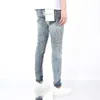 Designer Purple Brand Jeans for Men's Straight Fit Cotton Mid Rise Elastic Blue Casual Pants