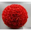 Couronnes de fleurs décoratives 30 Cm 12Quot cryptage artificiel Rose fleur de soie boules de baiser boule suspendue ornements de noël Wedd Dh5C3