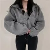Damenjacken 2023 vielseitige dicke warme weiche Reißverschluss-Strickjacke koreanischer Stil solide Wolle Kurzmantel lässig Langarm-Taschenjacke Jaqueta