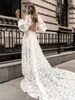 Appliques floreali moderne Donne Donne con maniche a lanterna lunghe Abiti da sposa aperti con abito da sposa bohémien Robe de Mariee