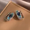 Boucles d'oreilles cerceaux vintage étincelants bleu couleur créativité x forme creux out aqua zircon zirconia joelry charmant brincos